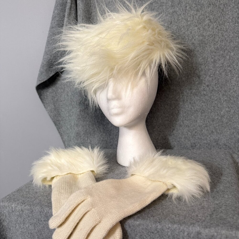 White Synthetic "Fur" Headband and matching gloves.